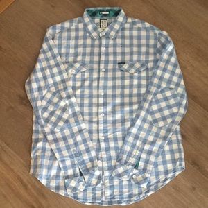 Checkered blue and white Long sleeve button down
